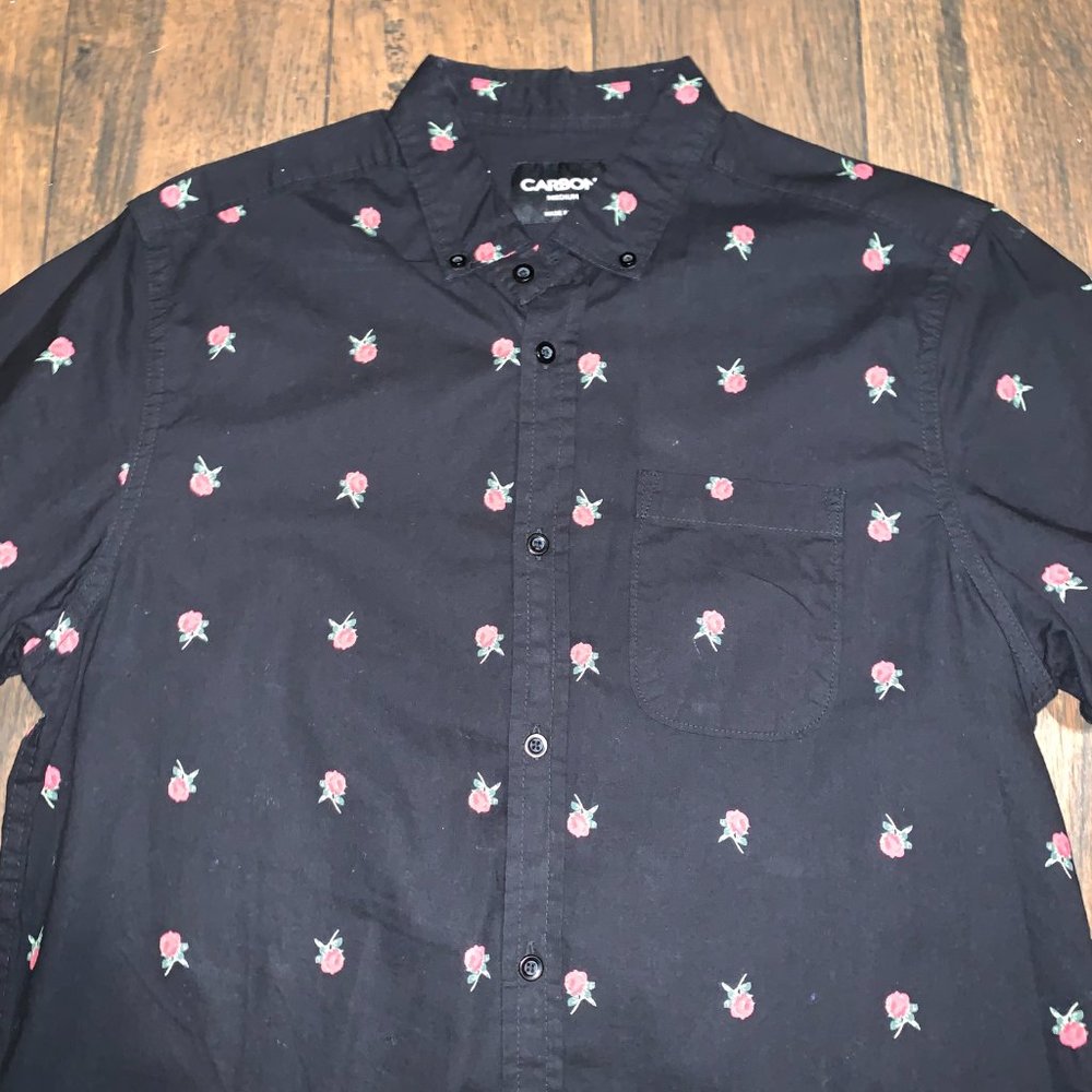 Rue 21 Carbon men's floral shirt rose black M